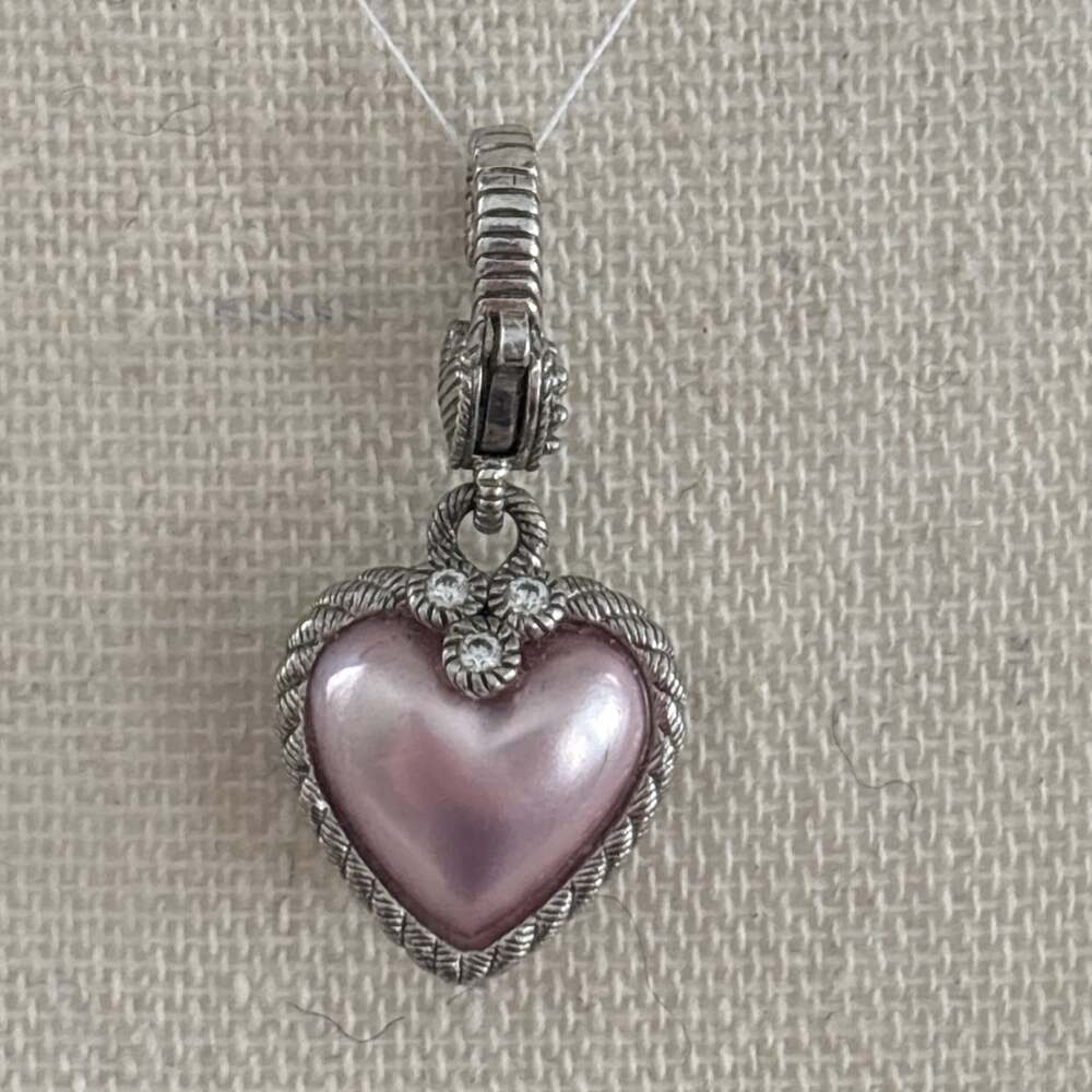 Judith Ripka Sterling Cultured Mabe Pink Pearl Heart Silver Charm Pendant